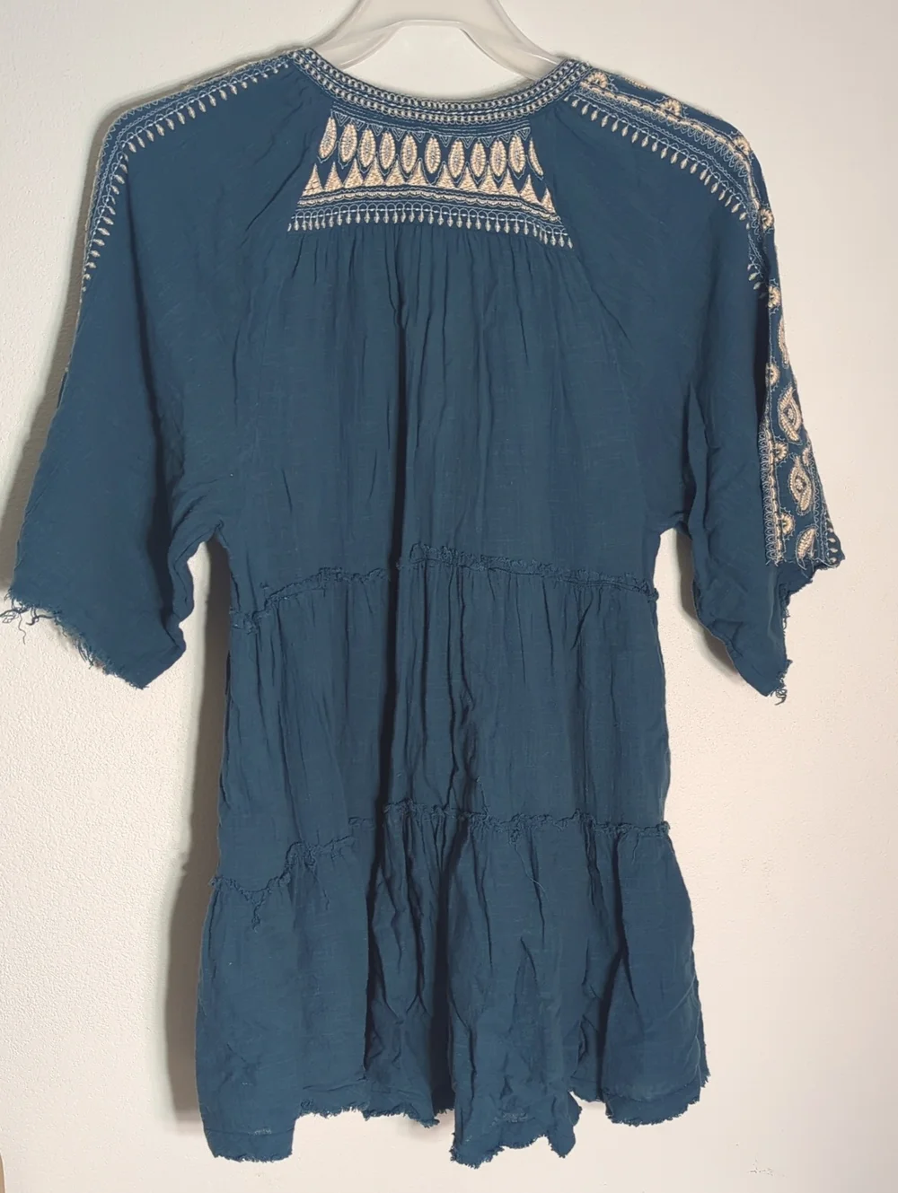 Free People Women's‎ Shirt Dreamweaver Tunic Top Tiered Embroidered Medium